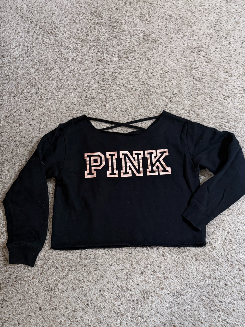Victoria’s Secret PINK Black Logo Strappy Back Cropped Sweatshirt
